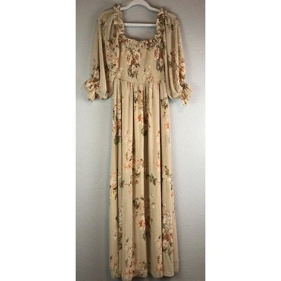 Aakaa Womens Babydoll Maxi Dress Small Floral Smocked Boho Cottagecore Elegant - Picture 12 of 12